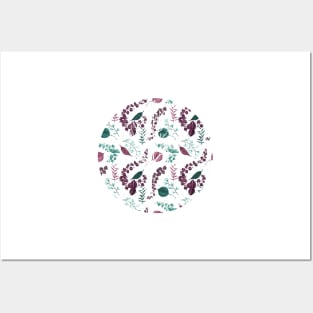 Burgundy and Green Abstract Leaves Pattern Posters and Art